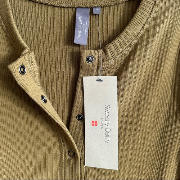 NWT Sweaty Betty Olive Green Ribbed Henley Long Sleeve Cotton Midi Dress Sz S - Picture 14 of 16